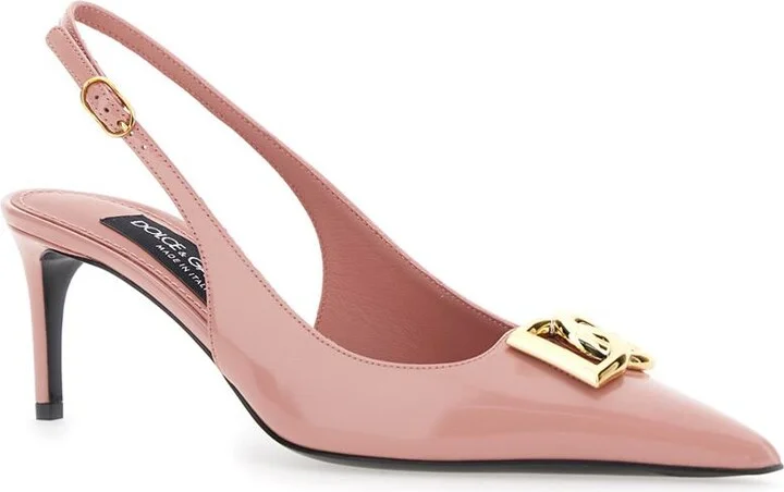 Pink Slingback Pumps With Logo Plaque On The Front In Leather Woman - Image 2