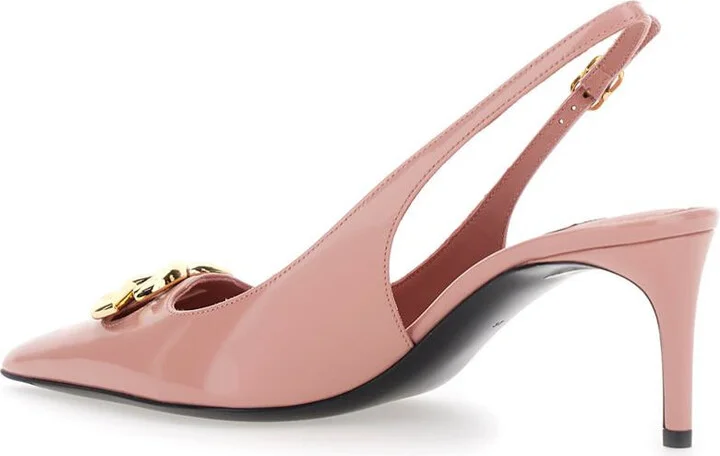 Pink Slingback Pumps With Logo Plaque On The Front In Leather Woman - Image 3