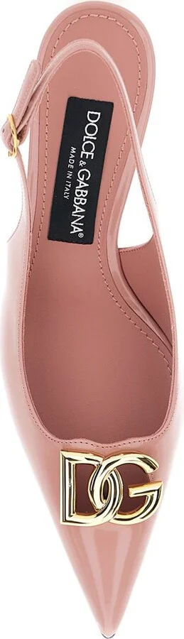 Pink Slingback Pumps With Logo Plaque On The Front In Leather Woman - Image 4