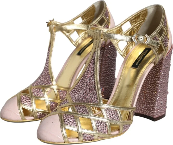 Pink Strass Crystals T-strap Sandals Women's Shoes (Pre-Owned) - Image 3