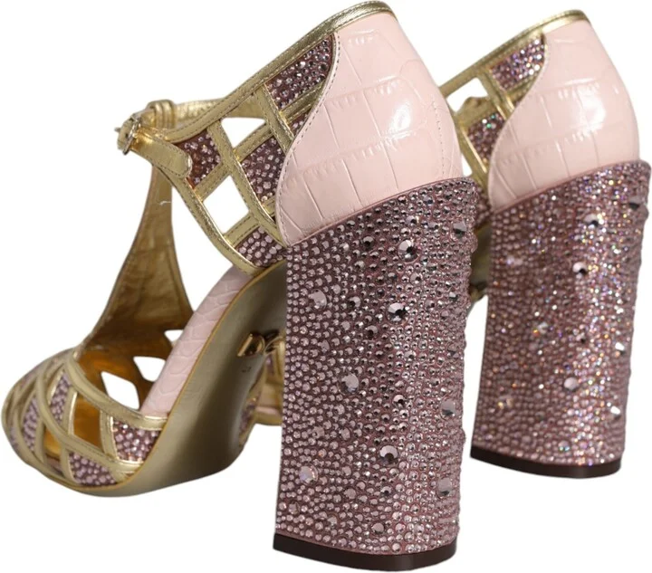 Pink Strass Crystals T-strap Sandals Women's Shoes (Pre-Owned) - Image 4