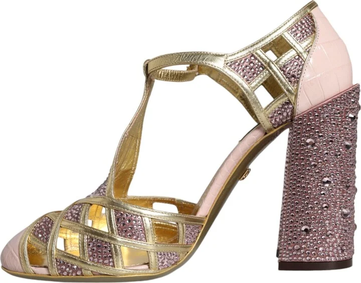Pink Strass Crystals T-strap Sandals Women's Shoes (Pre-Owned) - Image 5