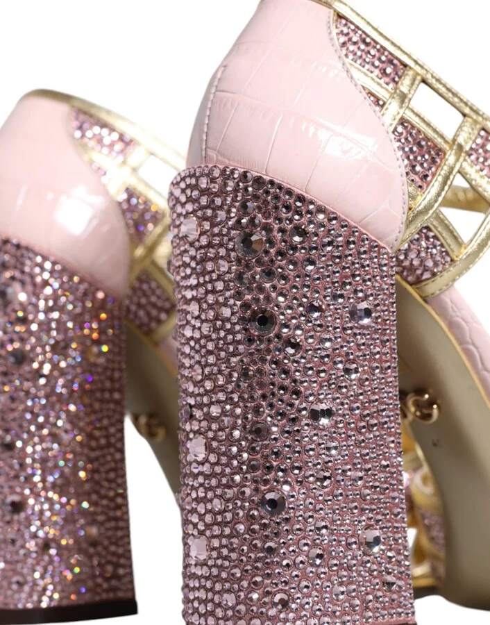 Pink Strass Crystals T-strap Sandals Women's Shoes (Pre-Owned) - Image 6