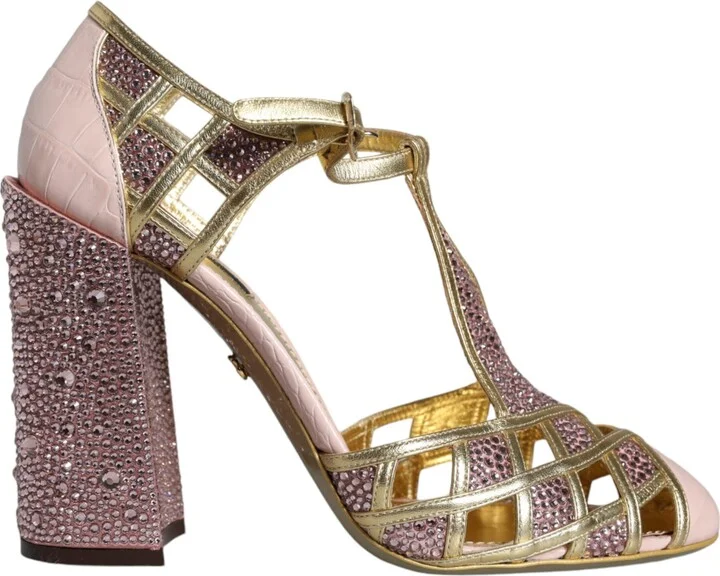 Pink Strass Crystals T-strap Sandals Women's Shoes (Pre-Owned)