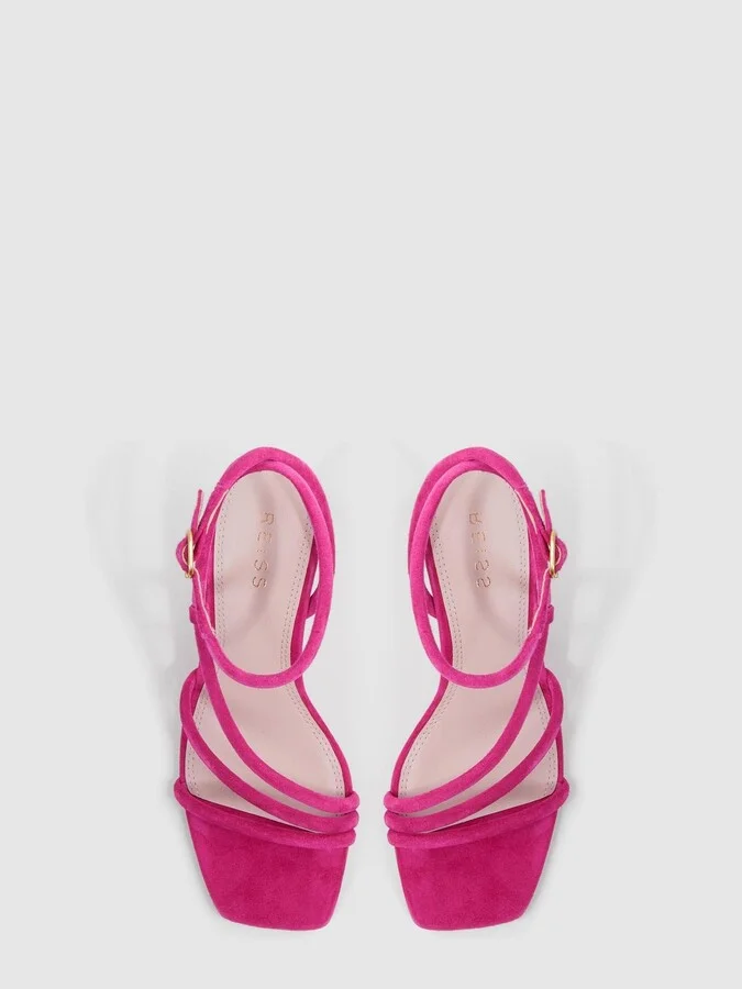 Pink Suede Strappy Wedge Heels - Image 3
