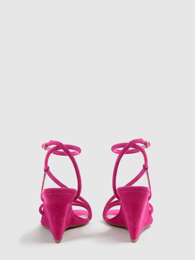 Pink Suede Strappy Wedge Heels - Image 4