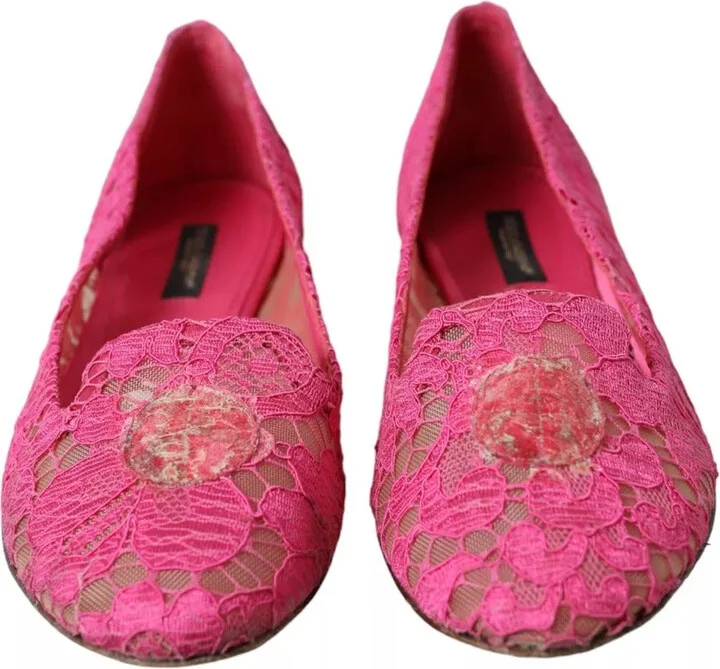 Pink Taormina Lace Slip On Flats Women's Shoes (Pre-Owned) - Image 5