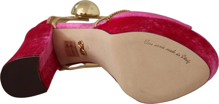 Pink Velvet Crystal Ankle Strap Sandals Women's Shoes - Image 5