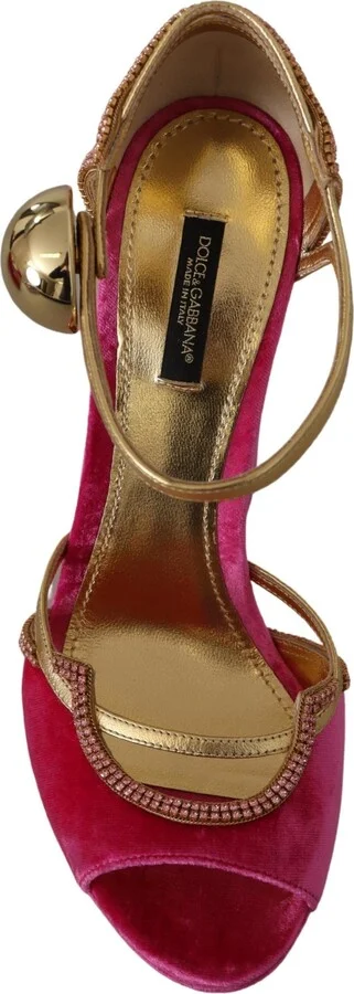 Pink Velvet Crystal Ankle Strap Sandals Women's Shoes - Image 6