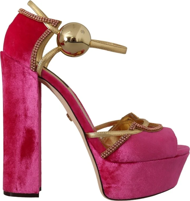 Pink Velvet Crystal Ankle Strap Sandals Women's Shoes