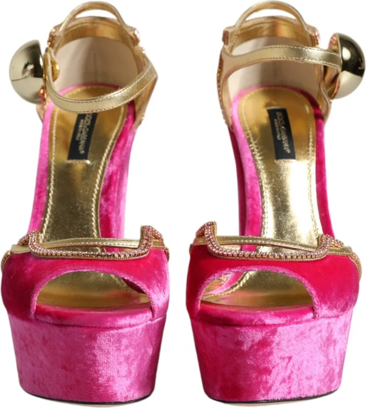 Pink Velvet Platform Ankle Strap Heel Sandals Women's Shoes (Pre-Owned) - Image 2
