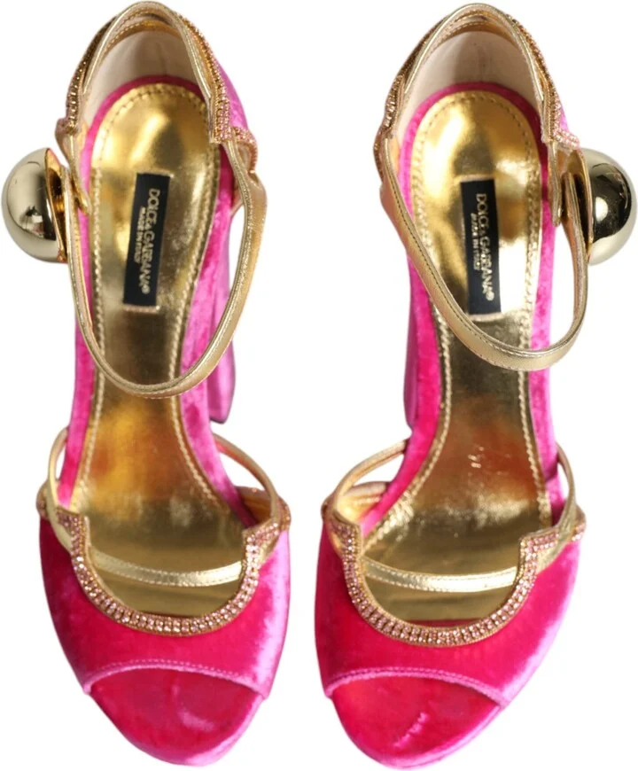 Pink Velvet Platform Ankle Strap Heel Sandals Women's Shoes (Pre-Owned) - Image 3