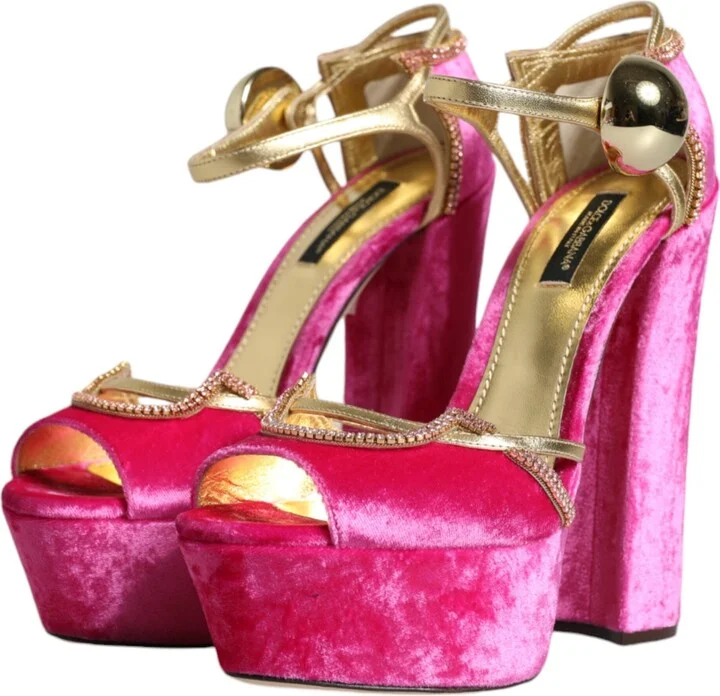 Pink Velvet Platform Ankle Strap Heel Sandals Women's Shoes (Pre-Owned) - Image 4
