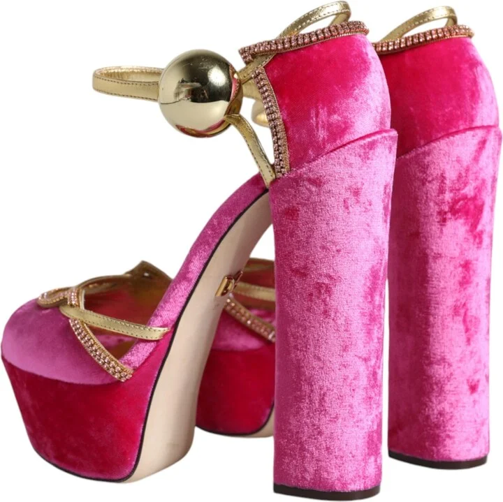 Pink Velvet Platform Ankle Strap Heel Sandals Women's Shoes (Pre-Owned) - Image 5