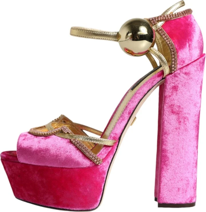 Pink Velvet Platform Ankle Strap Heel Sandals Women's Shoes (Pre-Owned) - Image 6