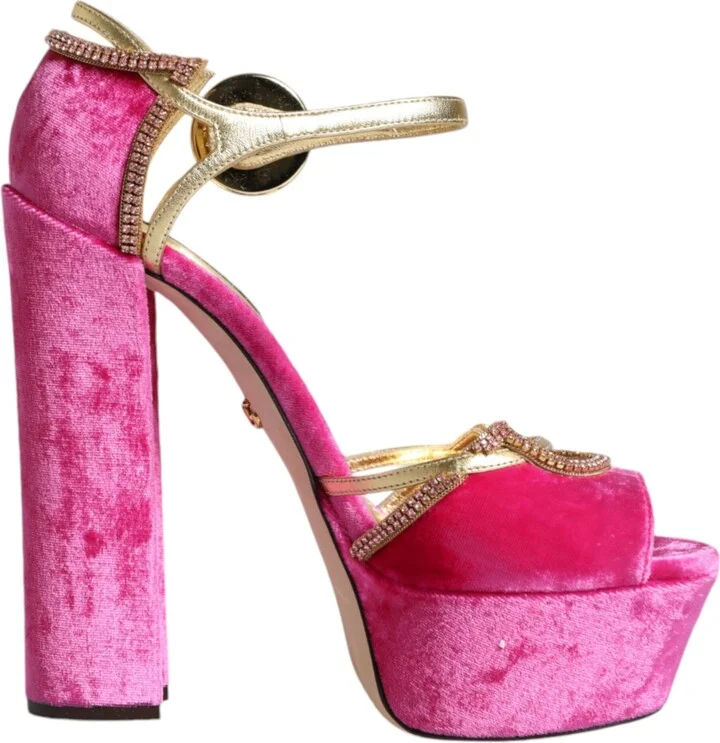Pink Velvet Platform Ankle Strap Heel Sandals Women's Shoes (Pre-Owned)