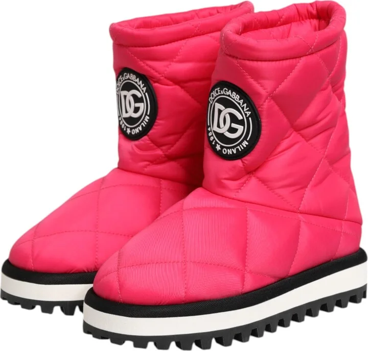 Pink White Viscose Padded Mid Calf Boots Women's Shoes - Image 4