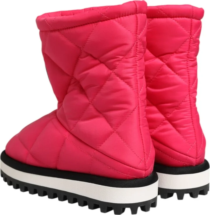 Pink White Viscose Padded Mid Calf Boots Women's Shoes - Image 5