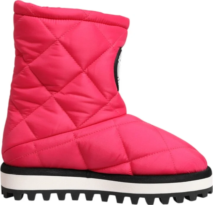 Pink White Viscose Padded Mid Calf Boots Women's Shoes