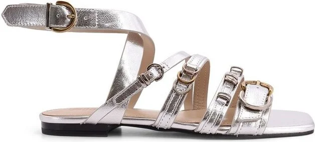 Pinko Buckle Detailed Metallic Sandals