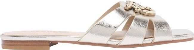 Pinko Logo Plaque Metallic Sandals