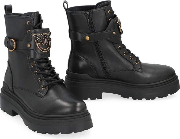 Pinko Mia Leather Combat Boots - Image 3
