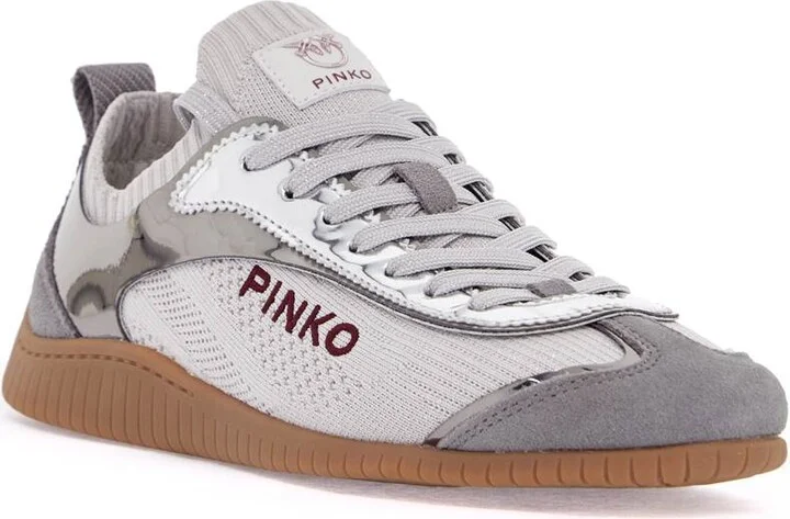 PINKO sneaker in silver knit with suede details reby 03 - Image 4