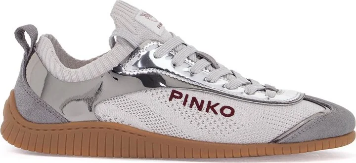 PINKO sneaker in silver knit with suede details reby 03
