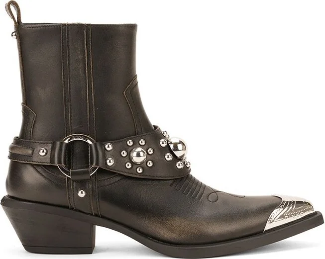 Pinko Tex Distressed Cowboy Ankle Boots