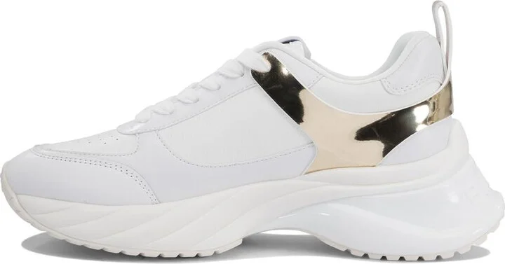 Pinko White And Gold Leather Ariel Sneakers - Image 2