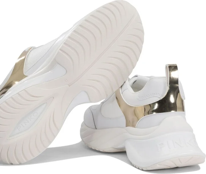 Pinko White And Gold Leather Ariel Sneakers - Image 5