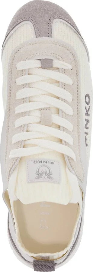 PINKO white latte knit fabric sneakers with light gray details - Image 3