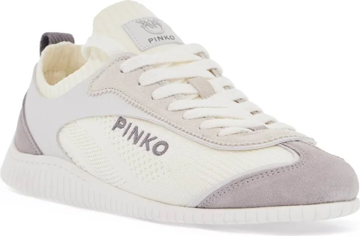 PINKO white latte knit fabric sneakers with light gray details - Image 4