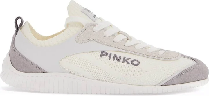 PINKO white latte knit fabric sneakers with light gray details