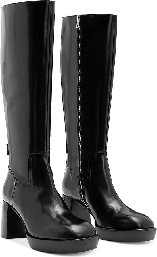 Pip Womens Block Heel Patent Leather Knee-High Boots