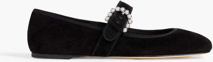 Piper faux pearl-embellished suede Mary Jane flats