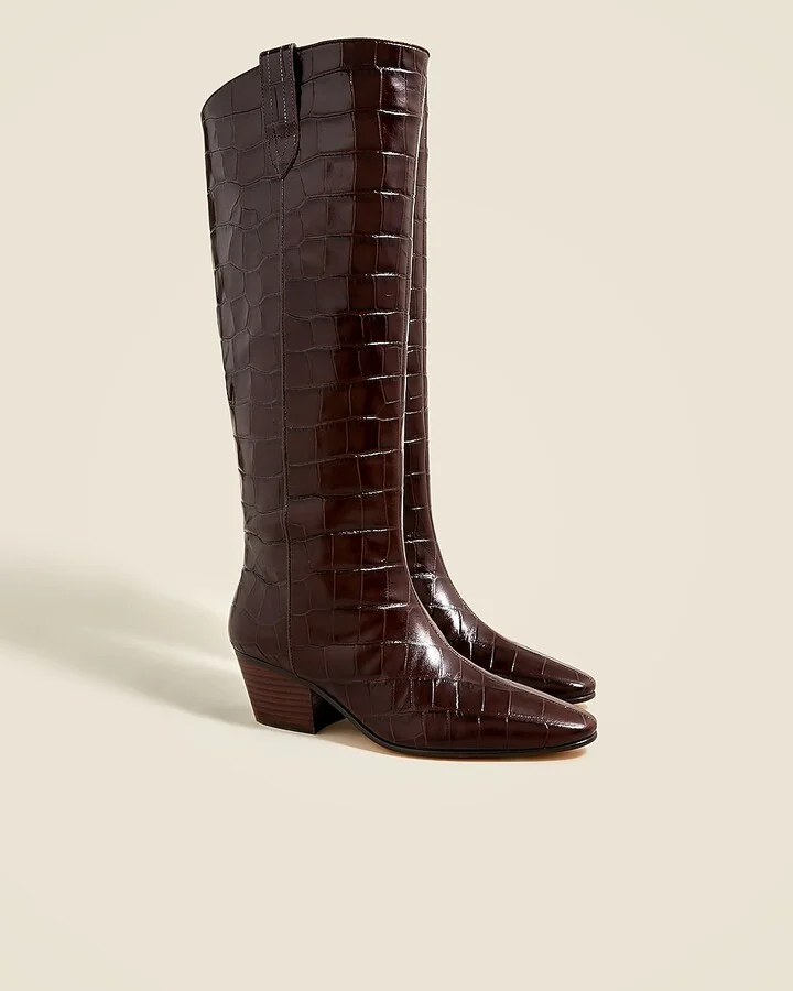 Piper knee-high boots in croc-embossed leather