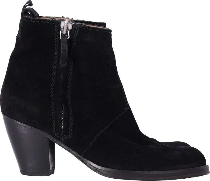 Pistol Heeled Ankle Boots in Black Suede