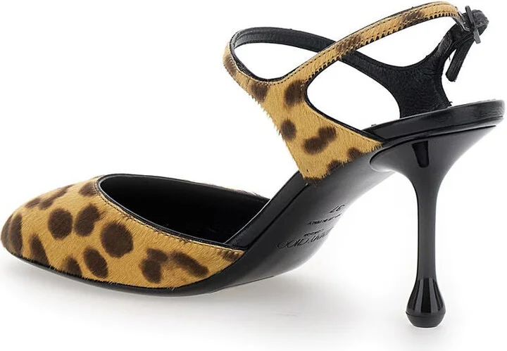 'Pixie' Brown Pumps With High Sculpted Heel And All-Over Leopard Print In Tech Fabric Woman - Image 3
