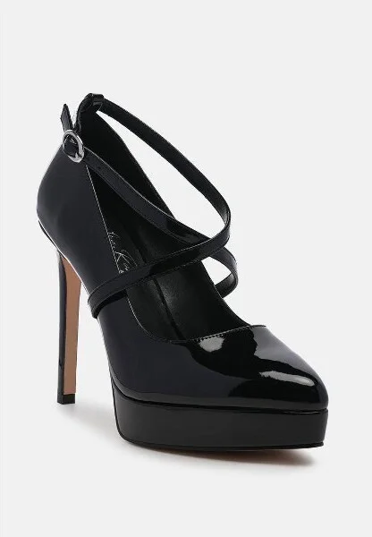 Pixie Dust Patent Faux Leather Cross Strap Pumps Women - Image 2