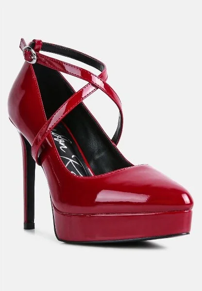 Pixie Dust Patent Faux Leather Cross Strap Pumps Women - Image 3