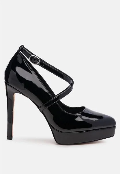 Pixie Dust Patent Faux Leather Cross Strap Pumps Women