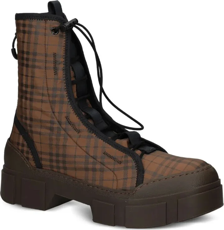 Plaid-Pattern Lace-Up Boots - Image 2