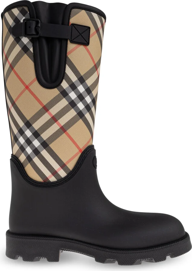 Plaid-patterned Wellington Boots, , - Beige