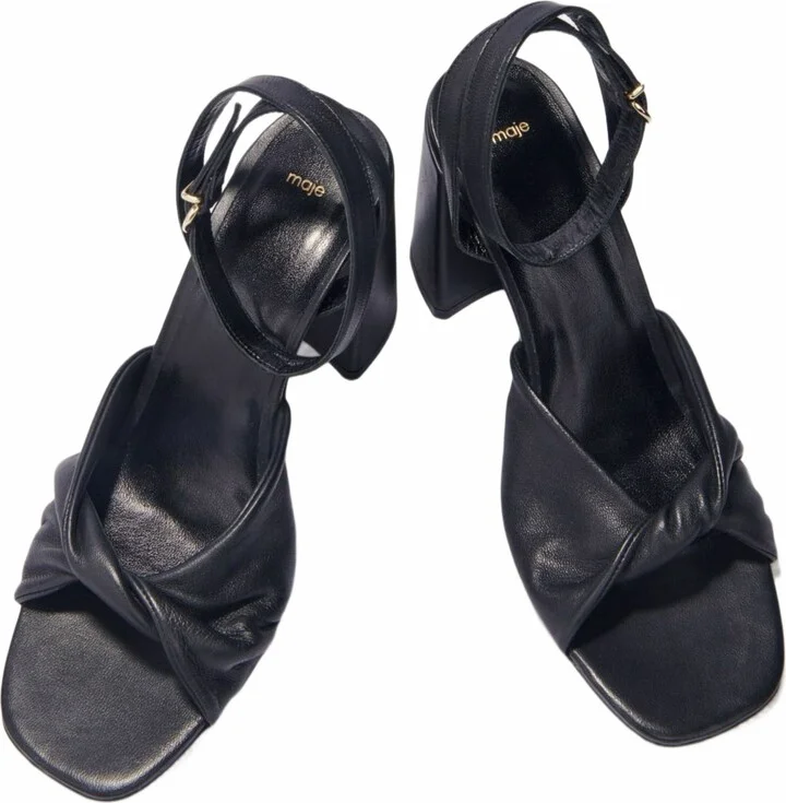 Plain leather sandals with heels - Image 3