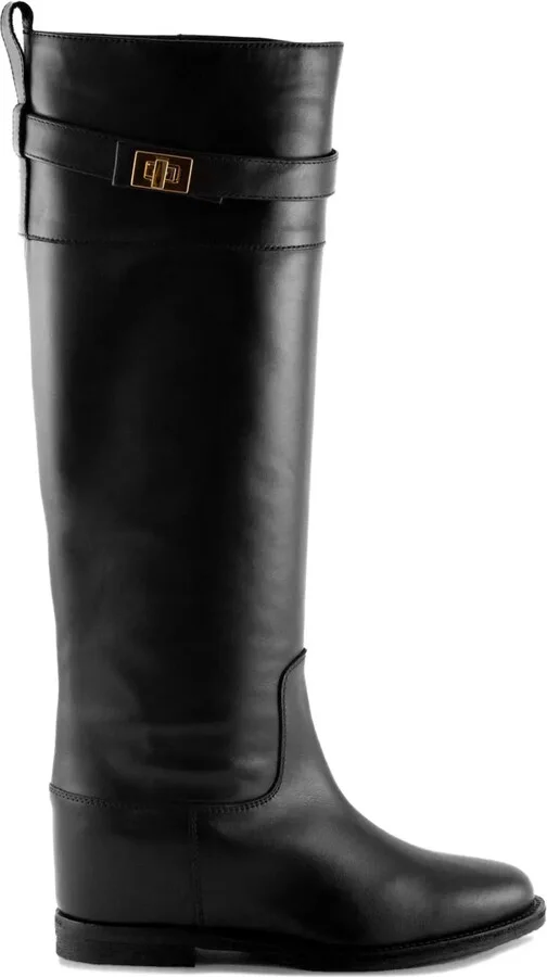 Plaque-Buckle Leather Boots