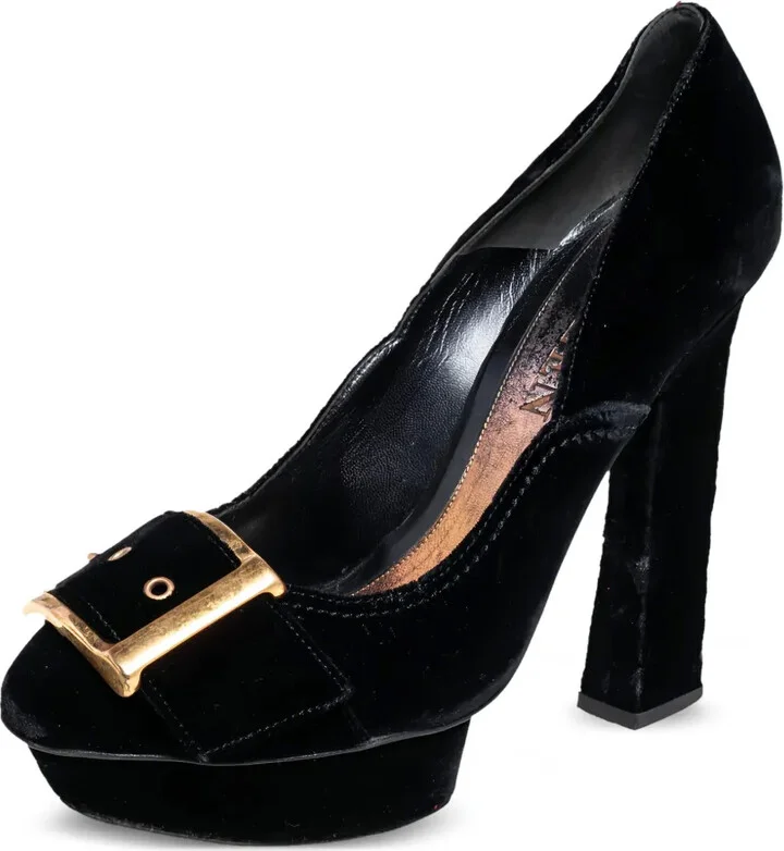 Platform Buckle Velvet Pumps - Image 3