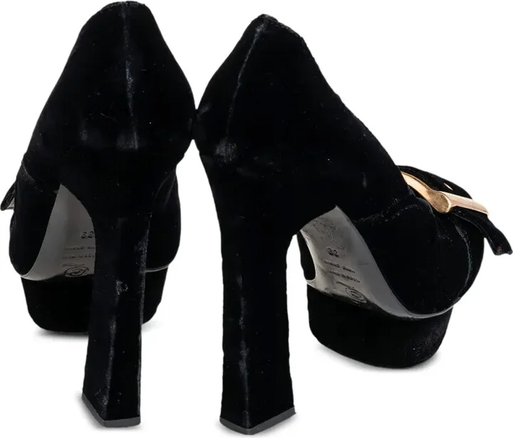 Platform Buckle Velvet Pumps - Image 4