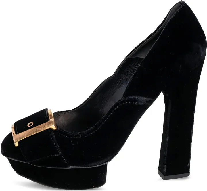 Platform Buckle Velvet Pumps