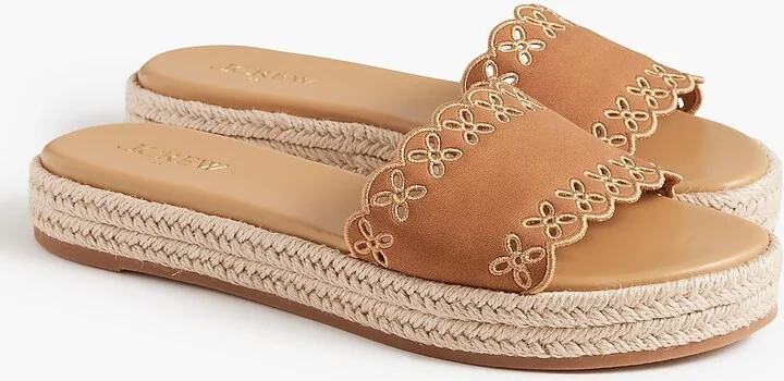 Platform embroidered slide sandals